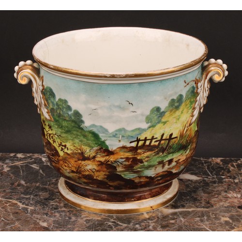 96 - An associated pair of 19th century English porcelain cache pots, Brown-Westhead, Moore & Co., painte... 