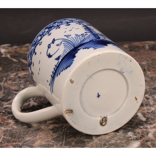 95 - An 18th century Staffordshire pearlware globular teapot, painted in underglaze blue with a chinoiser... 