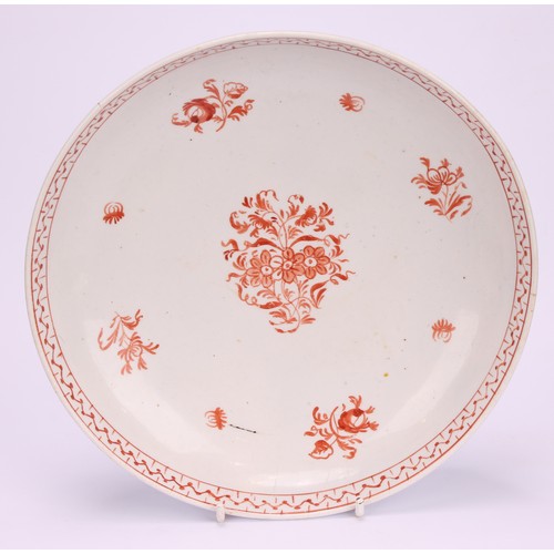 88 - A pair of Worcester Barr Flight and Barr circular plates, painted with red flowers between scrolling... 