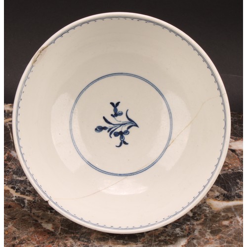 72 - A Chaffers Liverpool punch bowl, painted in Chinoiserie style in underglaze blue, with a fisherman, ... 