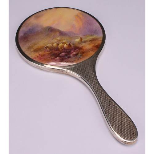 141 - A Royal Worcester mounted silver hand mirror, the plaque painted by Harry Stinton, signed, with shee... 