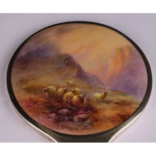 141 - A Royal Worcester mounted silver hand mirror, the plaque painted by Harry Stinton, signed, with shee... 