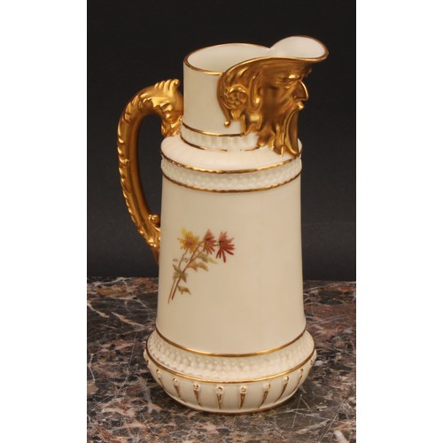 139 - A Royal Worcester jug, decorated in the Aesthetic manner with flowers and foliage in muted tones, gi... 