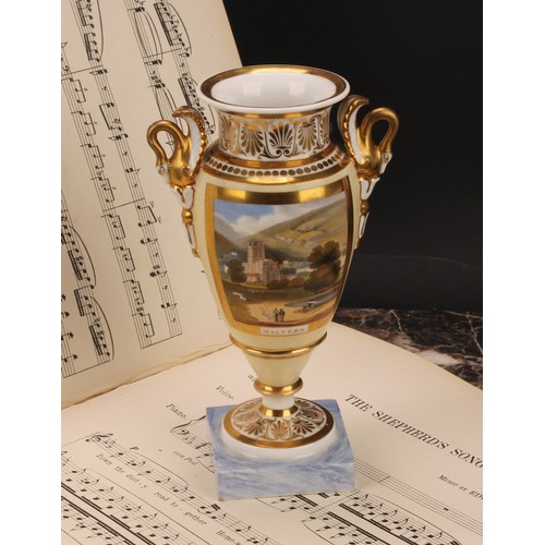 112 - A Chamberlains Worcester named view urnular vase, the painted view within broad gilt border, inscrib... 