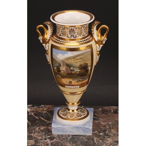 112 - A Chamberlains Worcester named view urnular vase, the painted view within broad gilt border, inscrib... 