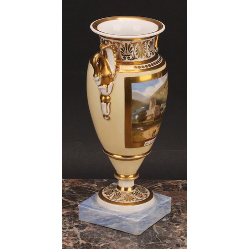 112 - A Chamberlains Worcester named view urnular vase, the painted view within broad gilt border, inscrib... 