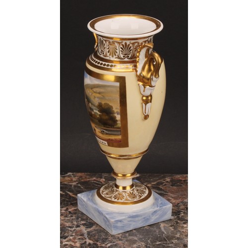 112 - A Chamberlains Worcester named view urnular vase, the painted view within broad gilt border, inscrib... 