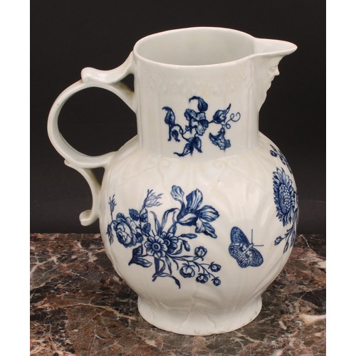 162 - A Worcester Natural Sprays pattern cabbage leaf jug, moulded with overlapping leaves, bearded mask s... 