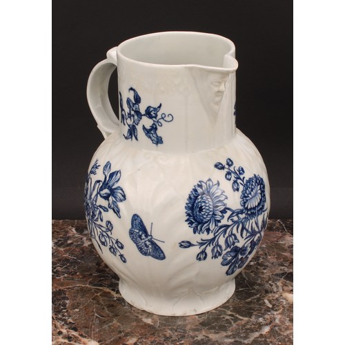 162 - A Worcester Natural Sprays pattern cabbage leaf jug, moulded with overlapping leaves, bearded mask s... 