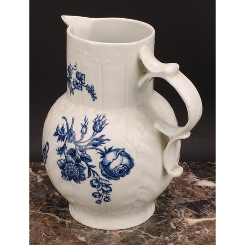 162 - A Worcester Natural Sprays pattern cabbage leaf jug, moulded with overlapping leaves, bearded mask s... 