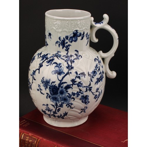 159 - A Worcester Cabbage Leaf Jug Floral pattern Dutch jug, decorated in underglaze blue with scrolling f... 