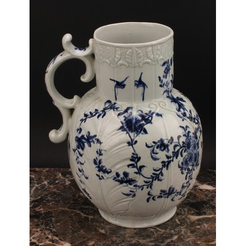 159 - A Worcester Cabbage Leaf Jug Floral pattern Dutch jug, decorated in underglaze blue with scrolling f... 