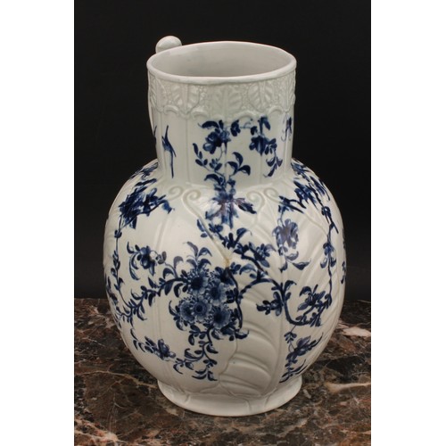 159 - A Worcester Cabbage Leaf Jug Floral pattern Dutch jug, decorated in underglaze blue with scrolling f... 