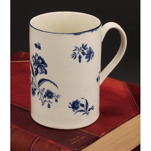 166 - A Worcester The Gilliflower pattern cylindrical mug, decorated in underglaze blue with cornflower sp... 