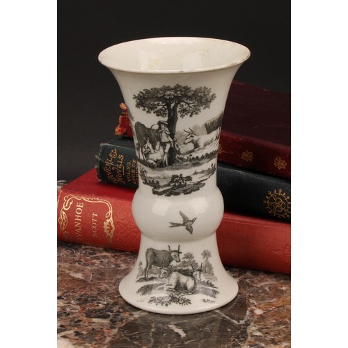 168 - A Worcester 'The Milking Scene' No. 1 trumpet shaped vase, printed in monochrome with an engraving a... 