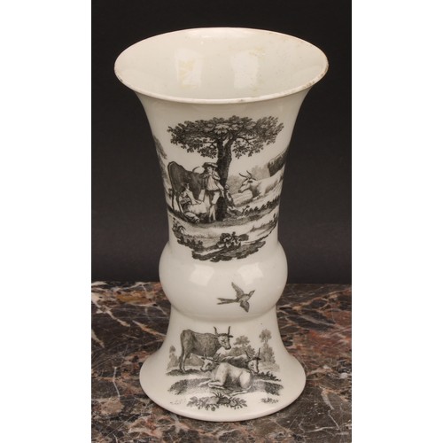 168 - A Worcester 'The Milking Scene' No. 1 trumpet shaped vase, printed in monochrome with an engraving a... 