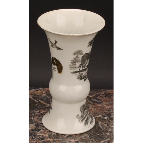 168 - A Worcester 'The Milking Scene' No. 1 trumpet shaped vase, printed in monochrome with an engraving a... 