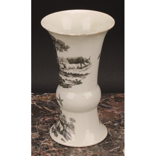 168 - A Worcester 'The Milking Scene' No. 1 trumpet shaped vase, printed in monochrome with an engraving a... 