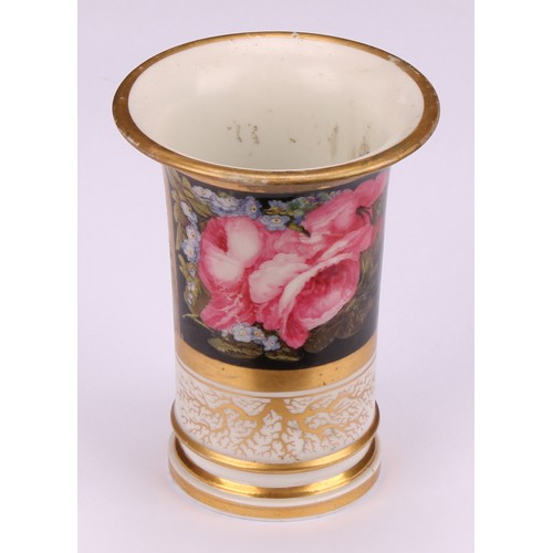 111 - A Barr, Flight and Barr Worcester trumpet shaped vase, painted with roses and forget-me-nots, on a g... 