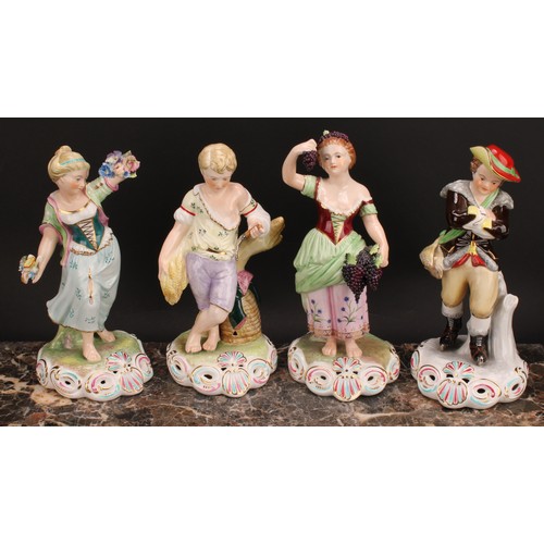 189 - A set of four Sampson Hancock Derby figures, Allegorical of the Seasons, Spring, painted by J. Gould... 