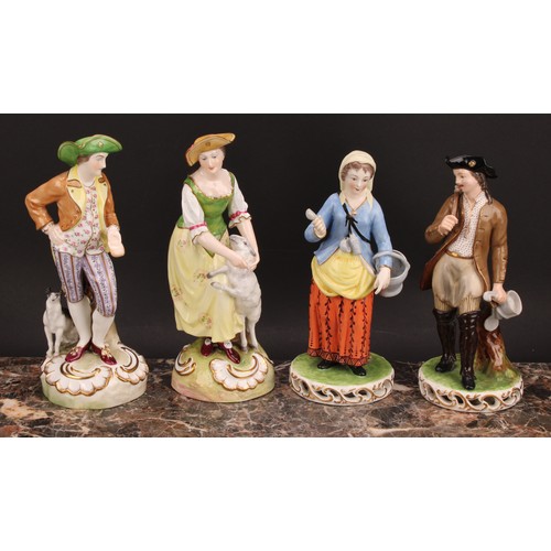 187 - A pair of Sampson Hancock Derby figures, The Tinker and Companion, he with pots and pans, she with a... 