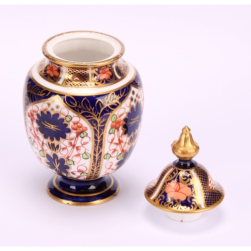 220 - A Royal Crown Derby 1128 Imari pattern two-handled ovoid pedestal vase, matched domed cover, circula... 