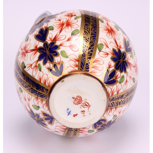 222 - A Royal Crown Derby 876 Imari pattern krater-shaped ovoid vase, scroll handles, beaded collar, 14cm ... 