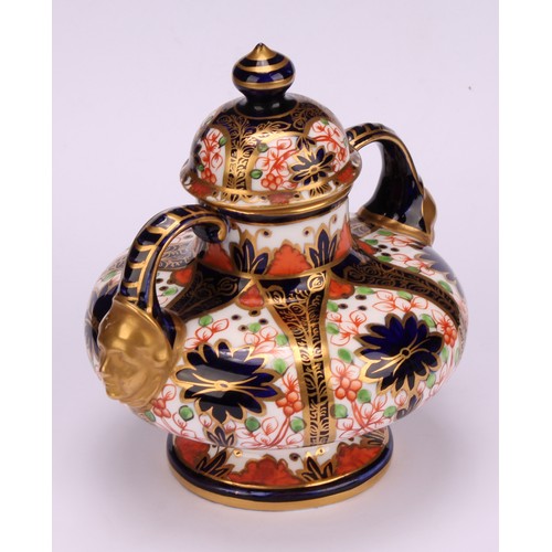 229 - A Royal Crown Derby Imari pattern compressed ovoid two-handled pedestal vase, domed cover, scroll ha... 