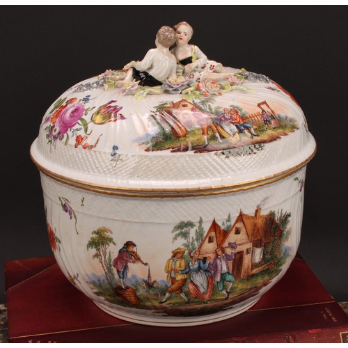 271 - A Dresden tureen and cover, decorated in polychrome with scenes of revelry, and Deutsche blumen, 26.... 