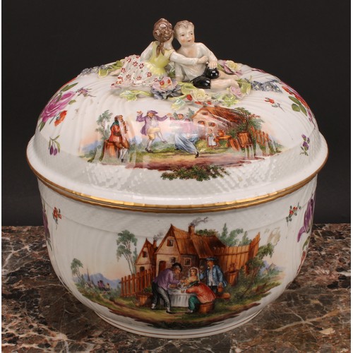 271 - A Dresden tureen and cover, decorated in polychrome with scenes of revelry, and Deutsche blumen, 26.... 