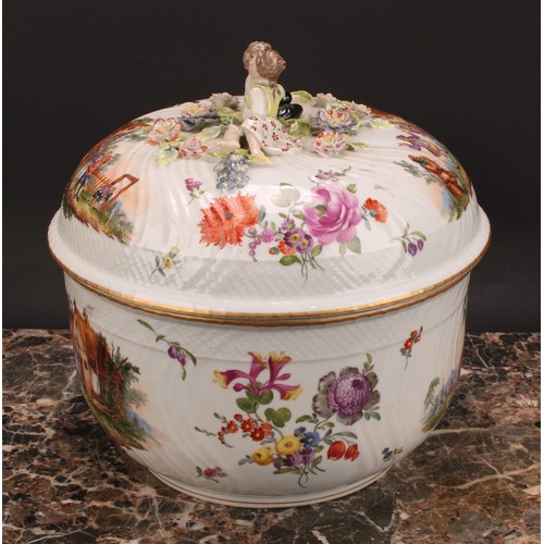 271 - A Dresden tureen and cover, decorated in polychrome with scenes of revelry, and Deutsche blumen, 26.... 