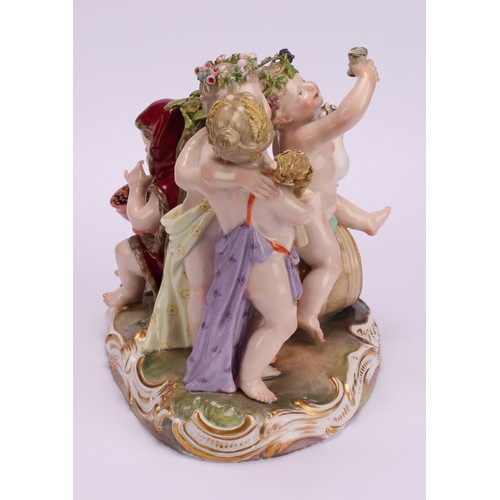 275 - A Meissen figure group, The Four Seasons, as four revelling putto, each with symbols of the seasons,... 