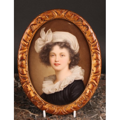 261 - A 19th century German porcelain oval plaque, probably KPM, after Elisabeth Vigee Le Brun, Self Portr... 