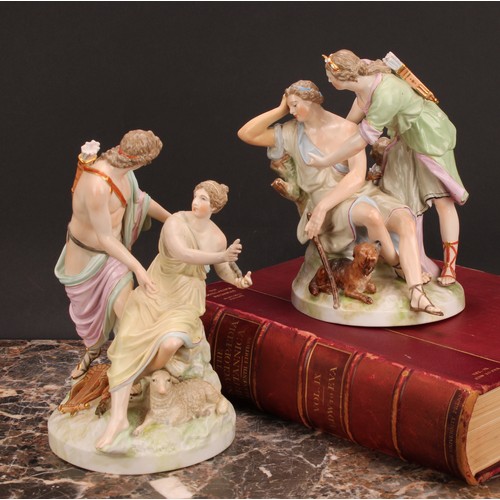 264 - A 19th century K.P.M. Berlin porcelain figure group, Luna-Endimio, depicting Diana and shepherd, pai... 