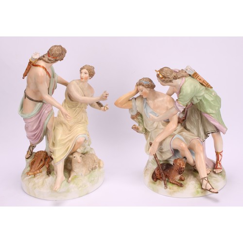 264 - A 19th century K.P.M. Berlin porcelain figure group, Luna-Endimio, depicting Diana and shepherd, pai... 