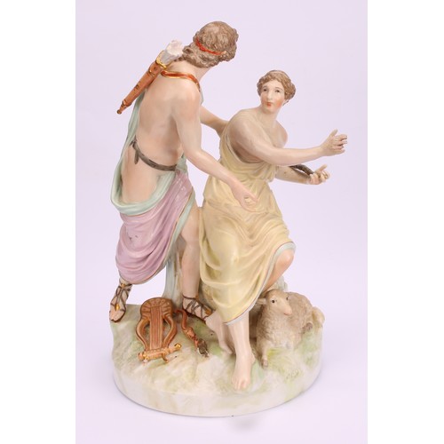 264 - A 19th century K.P.M. Berlin porcelain figure group, Luna-Endimio, depicting Diana and shepherd, pai... 