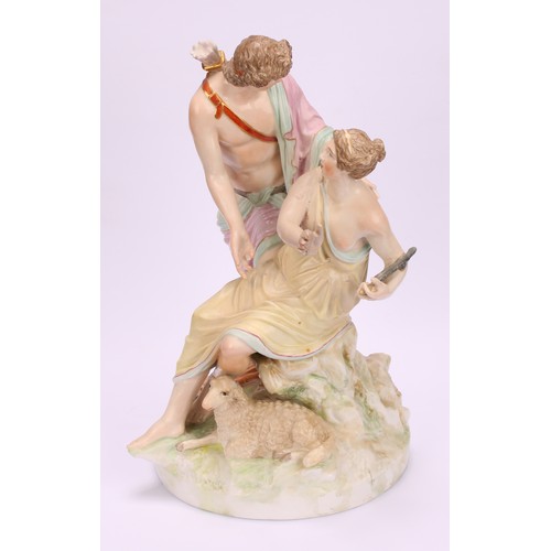 264 - A 19th century K.P.M. Berlin porcelain figure group, Luna-Endimio, depicting Diana and shepherd, pai... 