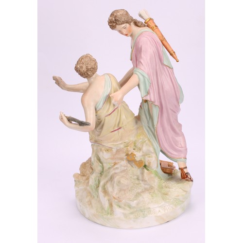 264 - A 19th century K.P.M. Berlin porcelain figure group, Luna-Endimio, depicting Diana and shepherd, pai... 