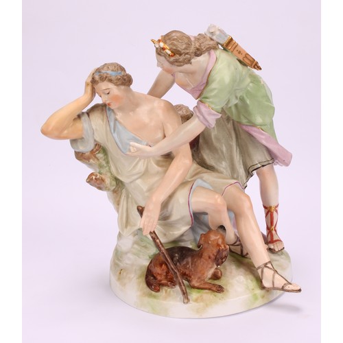 264 - A 19th century K.P.M. Berlin porcelain figure group, Luna-Endimio, depicting Diana and shepherd, pai... 