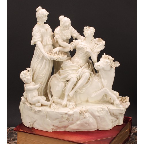 274 - A large Italian blanc de chine porcelain figure group, Ratto d'Europa, after Titian, 31cm high,  imp... 