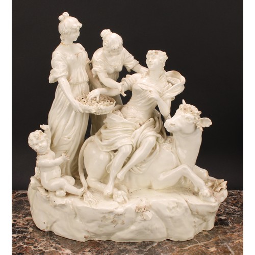 274 - A large Italian blanc de chine porcelain figure group, Ratto d'Europa, after Titian, 31cm high,  imp... 