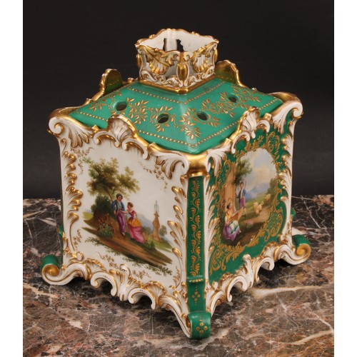 263 - A 19th century Jacob Petit, Paris, porcelain pot pourri, of square form, each side decorated with co... 