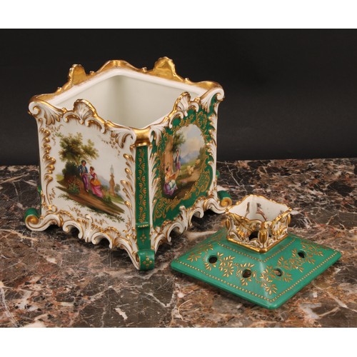 263 - A 19th century Jacob Petit, Paris, porcelain pot pourri, of square form, each side decorated with co... 