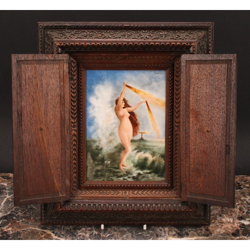 260 - A 19th century Continental porcelain rectangular plaque, probably Austrian, painted with Aurora Godd... 