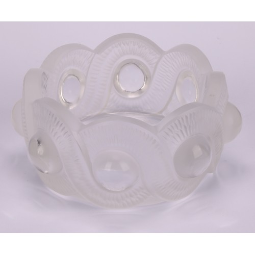 301 - A Lalique 'Gao' circular glass dish, the exterior with frosted intersecting ribbons enclosing clear ... 