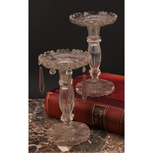 310 - A pair of late 19th century clear glass lustres, 21.5cm high, c.1890