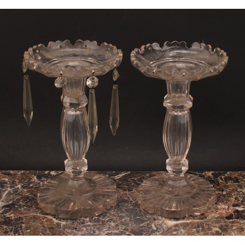 310 - A pair of late 19th century clear glass lustres, 21.5cm high, c.1890