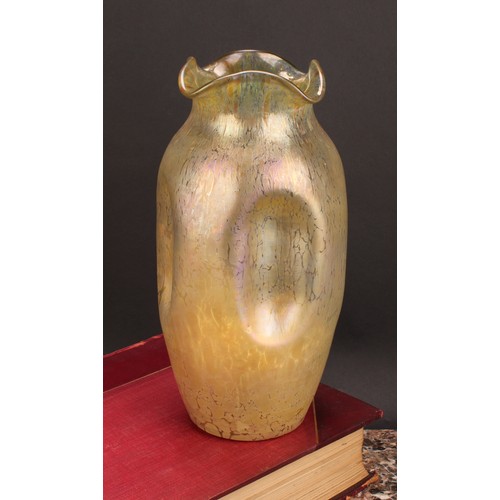 305 - A Loetz Art Nouveau pinched ovoid vase, wavy everted rim, 28cm high, c.1905