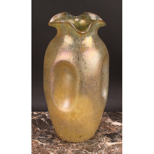 305 - A Loetz Art Nouveau pinched ovoid vase, wavy everted rim, 28cm high, c.1905