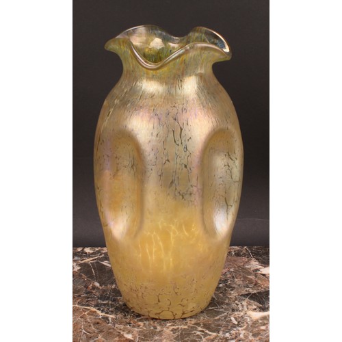 305 - A Loetz Art Nouveau pinched ovoid vase, wavy everted rim, 28cm high, c.1905